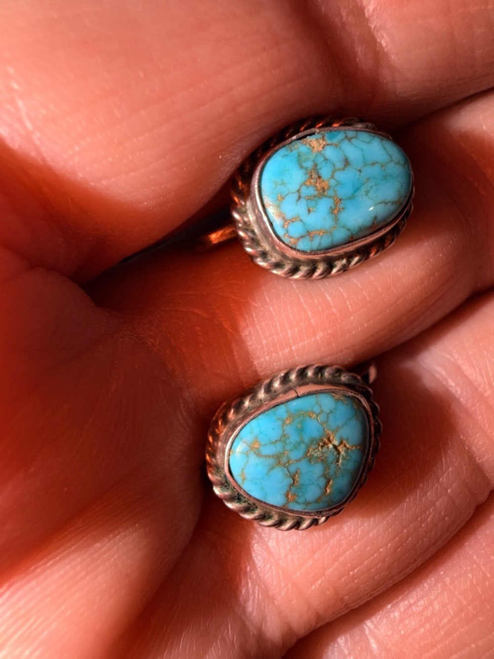 Sterling Silver Turquoise Stud Earrings - Blue Stone Accent metal ear clips